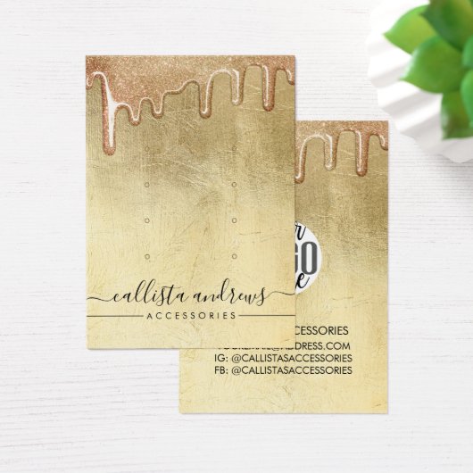 ゴージャスゴールド厚グリッター垂れロゴイヤリング (デスク)