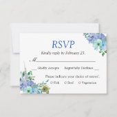 ゴージャスサファイアブルーフローラシック結婚式RSVP 出欠カード (正面)