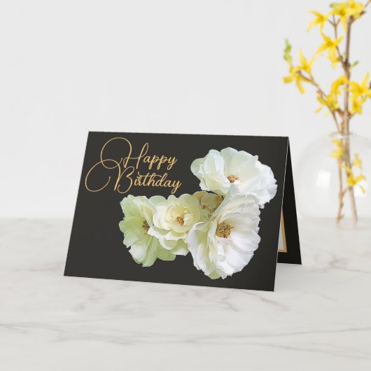 ゴージャスシックホワイトローズフローラブーケ誕生日 カード (黄色い花)