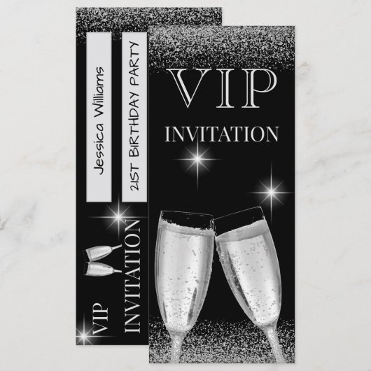 ゴージャスシルバーVIPバースデーパーティー 招待状 (正面/裏面)