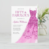 ゴージャススパークルドレス 50歳の誕生日パーティー 招待状 (スタンド正面)