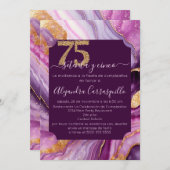 ゴージャススペインのなピンクのアゲート75th誕生日パーティー 招待状 (正面/裏面)
