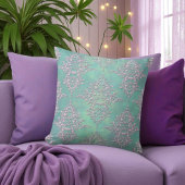 ゴージャスティール(緑がかった色)&ラベンダーパステルダマスク クッション