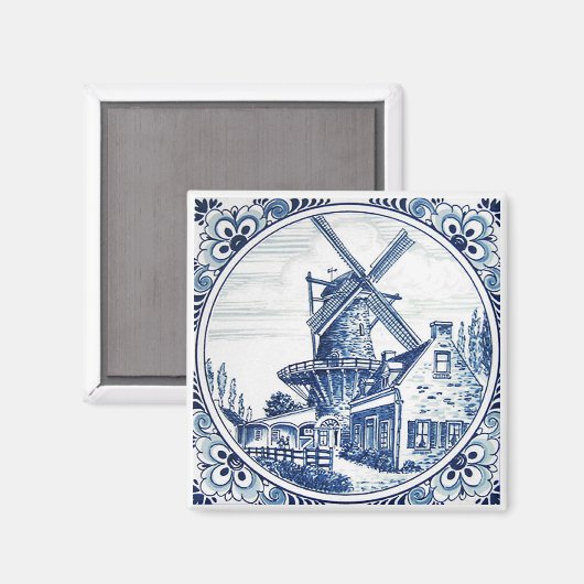 ゴージャスデルフトブルーウィンドミルファ絵画ームハウスズ マグネット (正面/裏面)