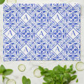 ゴージャスデルフトブルーモノグラムイニシャルキッチン キッチンタオル (折り畳み)