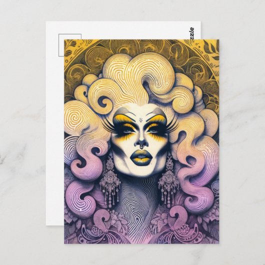 ゴージャスドラッグクイーンイエローパープル ポストカード (正面/裏面)