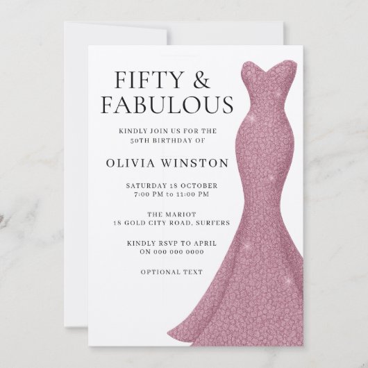 ゴージャスドレスフィフティ&ファブラス50誕生日 招待状 (正面)