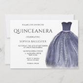 ゴージャスネイビーブルーキンセアニェラドレスガウンパーティー 招待状 (裏面)