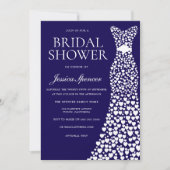 ゴージャスネイビー&ホワイトドレスブライダルシャワー 招待状 (正面)