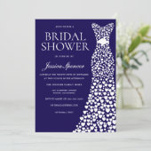 ゴージャスネイビー&ホワイトドレスブライダルシャワー 招待状 (スタンド正面)