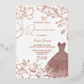 ゴージャスバラ葉金ゴールド赤面ドレスキンセアニェラ 箔招待状 (正面)