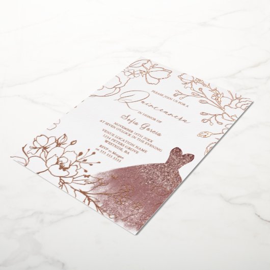 ゴージャスバラ葉金ゴールド赤面ドレスキンセアニェラ 箔招待状 (回転した状態)