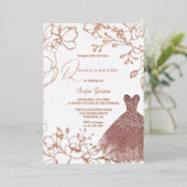 ゴージャスバラ葉金ゴールド赤面ドレスキンセアニェラ 箔招待状 (立ち正面)