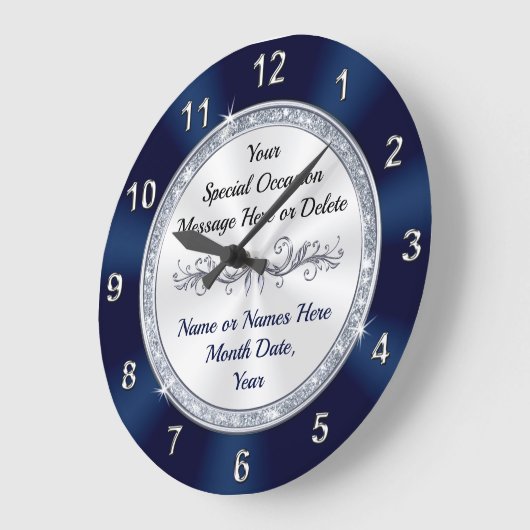 ゴージャスパーソナライズされたなネイビーブルーウォールクロック ラージ壁時計 (傾斜)