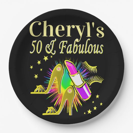 ゴージャスパーソナライズされたな金ゴールド50歳 ペーパープレート (正面)