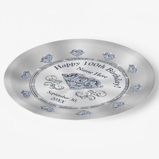 ゴージャスパーソナライズされたな100番目の誕生日プレート ペーパープレート (アングル)