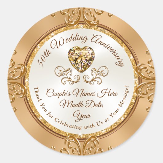 ゴージャスパーソナライズされたな50周年記念ステッカー ラウンドシール (正面)