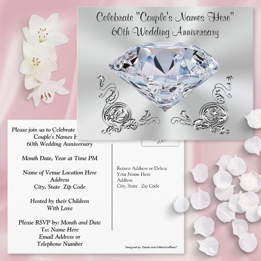 ゴージャスパーソナライズされたな60周年記念招待状 インビテーションポストカード
