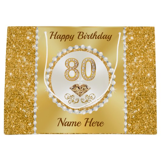 ゴージャスパーソナライズされたな80番目の誕生日抱き枕 ラージペーパーバッグ (正面)