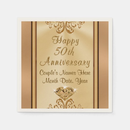 ゴージャスパーソナライズされた50周年記念ナプキンス スタンダードカクテルナプキン (正面)