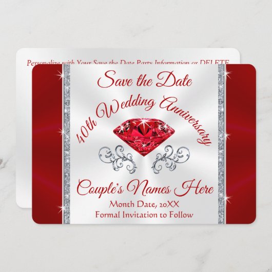 ゴージャスパーソナライズされた、40th日付カードを保存 招待状 (正面/裏面)