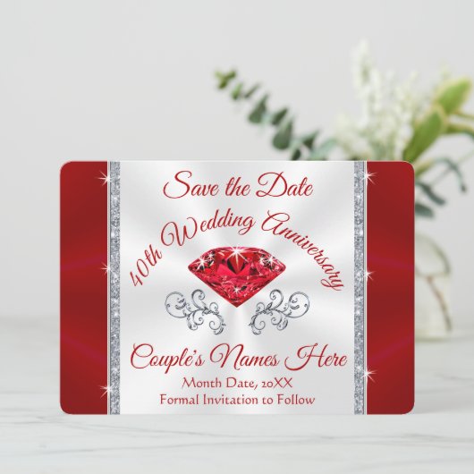 ゴージャスパーソナライズされた、40th日付カードを保存 招待状 (スタンド正面)