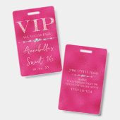 ゴージャスパーティー用ピンクグリッターVIPパス バッジ (正面&裏面)