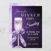 ゴージャスパープルグリッターのディナー パーティー招待状 招待状 (正面/裏面)
