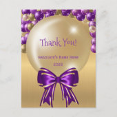 ゴージャスパープルゴールドバルーンボウ 卒業おめでとう ポストカード (正面)