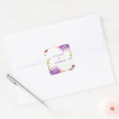 ゴージャスパープルフローラ水彩婚約パーティ スクエアシール (封筒)