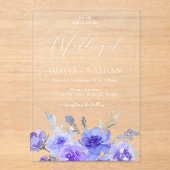 ゴージャスパープルラベンダーバイオレット結婚フローラ アクリル招待状 (正面)