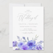 ゴージャスパープルラベンダーバイオレット結婚フローラ 招待状 (正面)