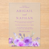 ゴージャスパープルラベンダーフローラ結婚ズ アクリル招待状 (正面)