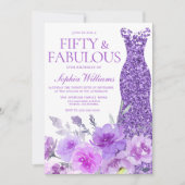 ゴージャスパープルラベンダーフローラ50誕生日 招待状 (正面)