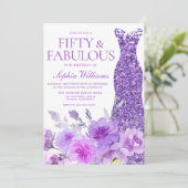 ゴージャスパープルラベンダーフローラ50誕生日 招待状 (スタンド正面)