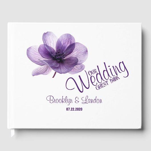 ゴージャスパープル結婚フラワーズゲストブック ゲストブック (正面)