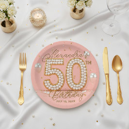 ゴージャスパールとゴールドの50歳の誕生日パーティー ペーパープレート