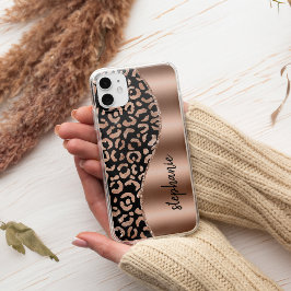 ゴージャスヒョウ柄ローズゴールドブラックメタリックネーム Case-Mate iPhone 14ケース