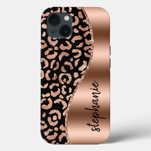 ゴージャスヒョウ柄ローズゴールドブラックメタリックネーム Case-Mate iPhoneケース (裏面)