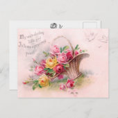 ゴージャスビクトリアンなピンク&イエローローズバスケット ポストカード (正面/裏面)