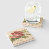 ゴージャスビクトリアンな赤いバラ ストーンコースター (横)