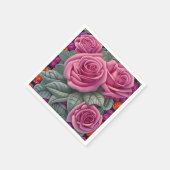 ゴージャスビクトリアンパステルピンクローズプリント スタンダードカクテルナプキン (角)