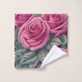 ゴージャスビクトリアンパステルピンクローズプリント バスタオルセット (ウォッシュタオル)