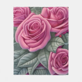 ゴージャスビクトリアンパステルピンクローズプリント フリースブランケット (正面)