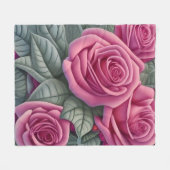 ゴージャスビクトリアンパステルピンクローズプリント フリースブランケット (正面(横))