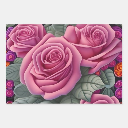 ゴージャスビクトリアンパステルピンクローズプリント ラッピングペーパーシート (正面)