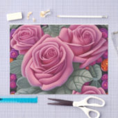 ゴージャスビクトリアンパステルピンクローズプリント 薄葉紙 (クラフト)