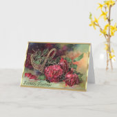 ゴージャスビクトリアンレッドローゼズバスケット誕生日 カード (黄色い花)