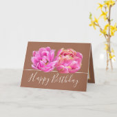 ゴージャスピンクチューリップかわいらしフローラブーケ誕生日 カード (黄色い花)