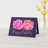 ゴージャスピンクチューリップかわいらしフローラブーケ誕生日 カード (黄色い花)